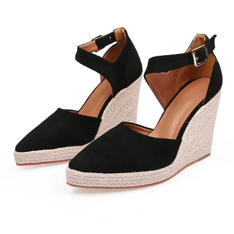 Amozae-Suede Wedge High Heels Women Comforts Shallow Pointed Elegant Womens Shoes Violet Twine Weaving Platform Shoes Female Pumps