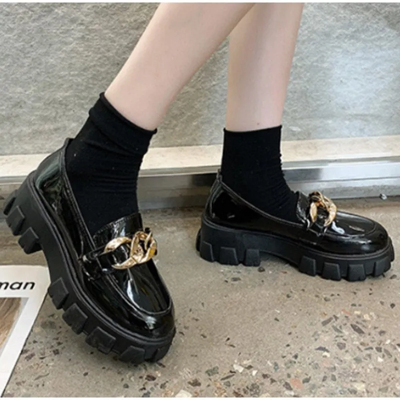 Amozae-Women Shoes British Style Mary Jane Lolita Shoes Metal Chain Platform Leather Single Shoes Fashion Autumn 2024 Ladies Footwear