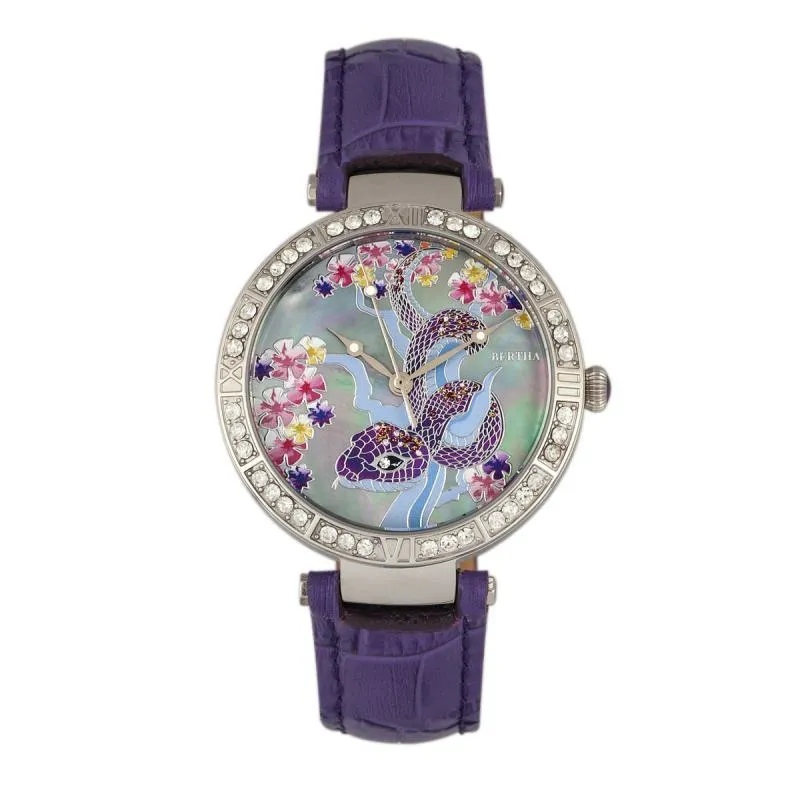 Bertha Mia Mother-Of-Pearl Leather-Band Watch