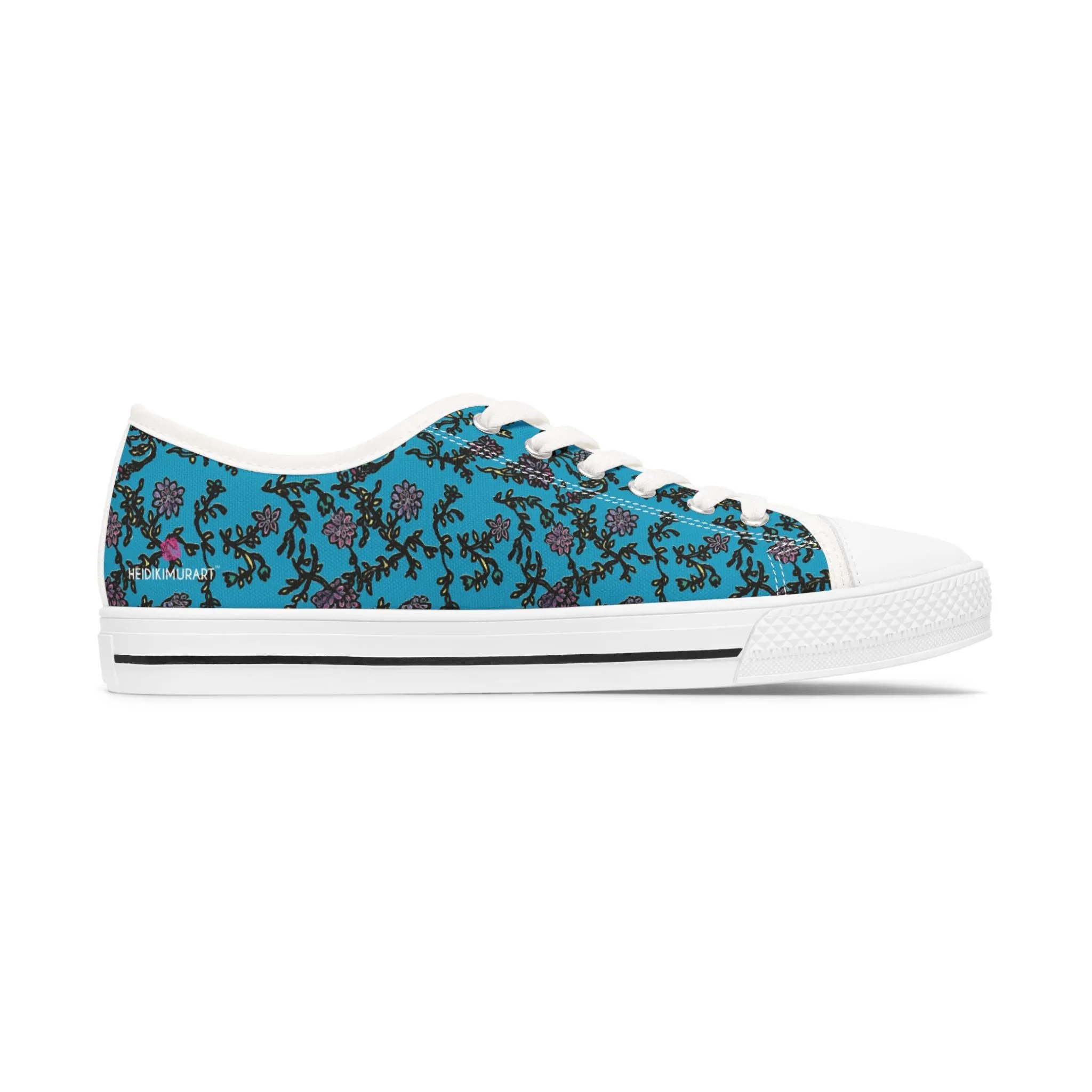 Blue Purple Floral Women's Sneakers, Floral Print Women's Canvas Fashion Low Top Sneakers (US Size: 5.5-12)