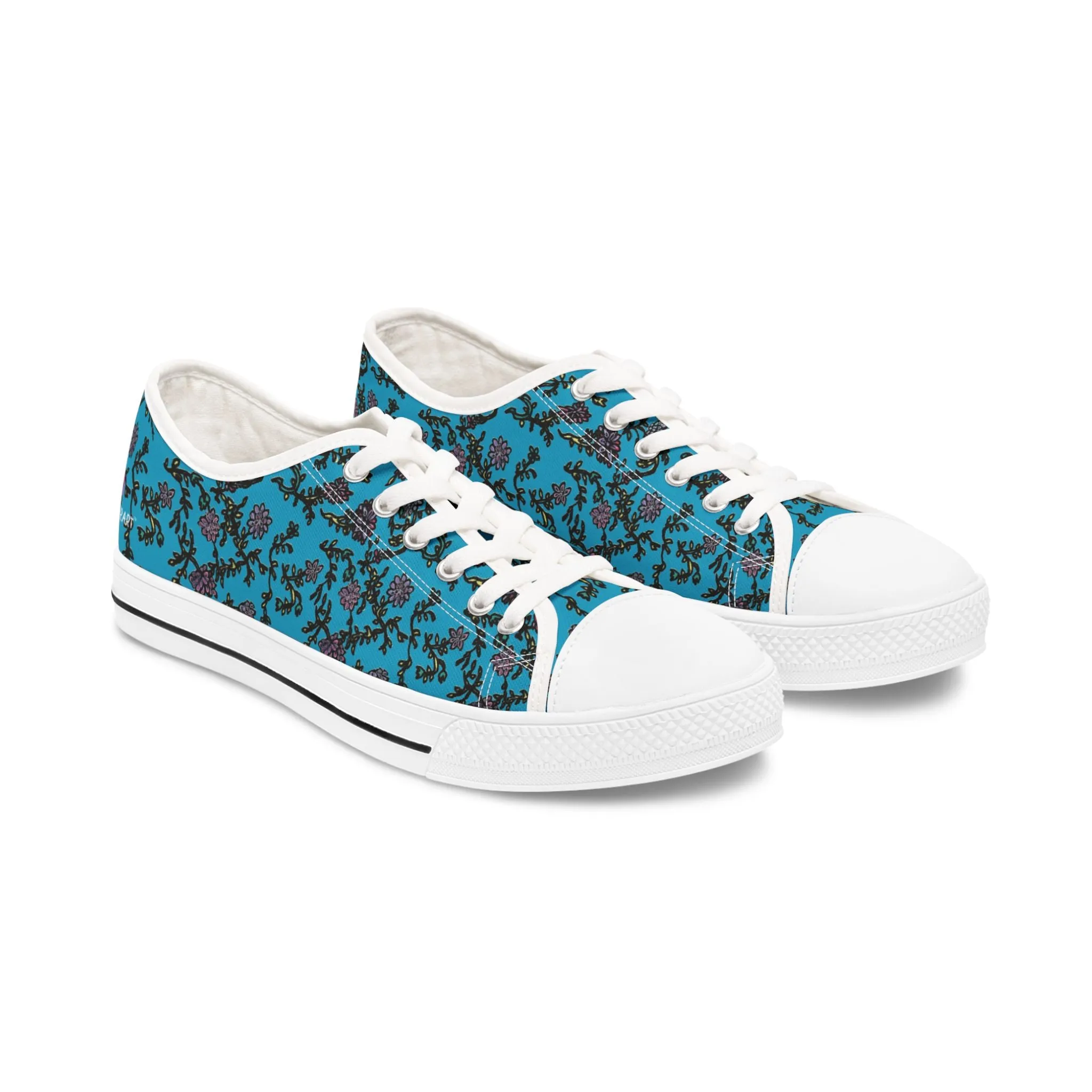 Blue Purple Floral Women's Sneakers, Floral Print Women's Canvas Fashion Low Top Sneakers (US Size: 5.5-12)