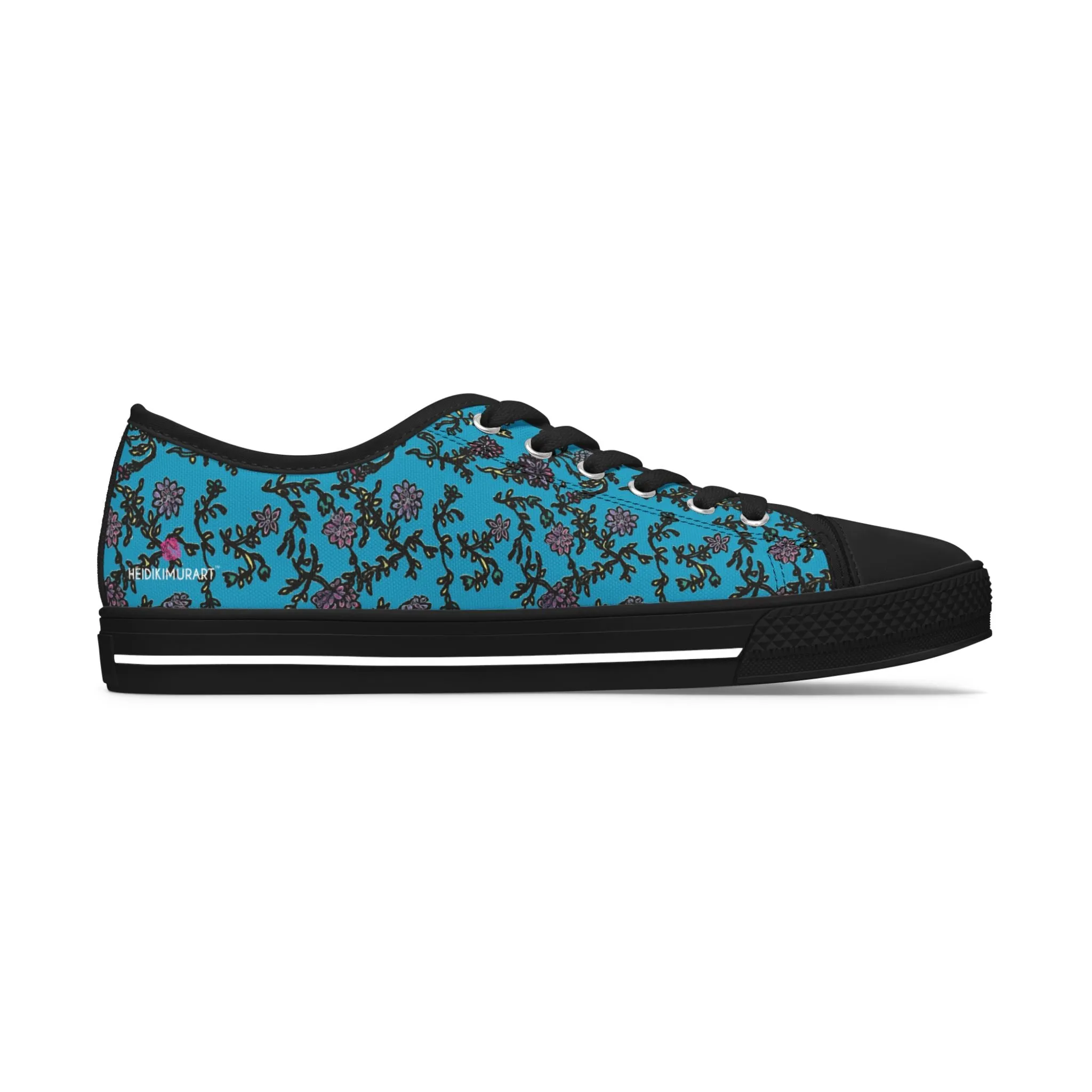 Blue Purple Floral Women's Sneakers, Floral Print Women's Canvas Fashion Low Top Sneakers (US Size: 5.5-12)