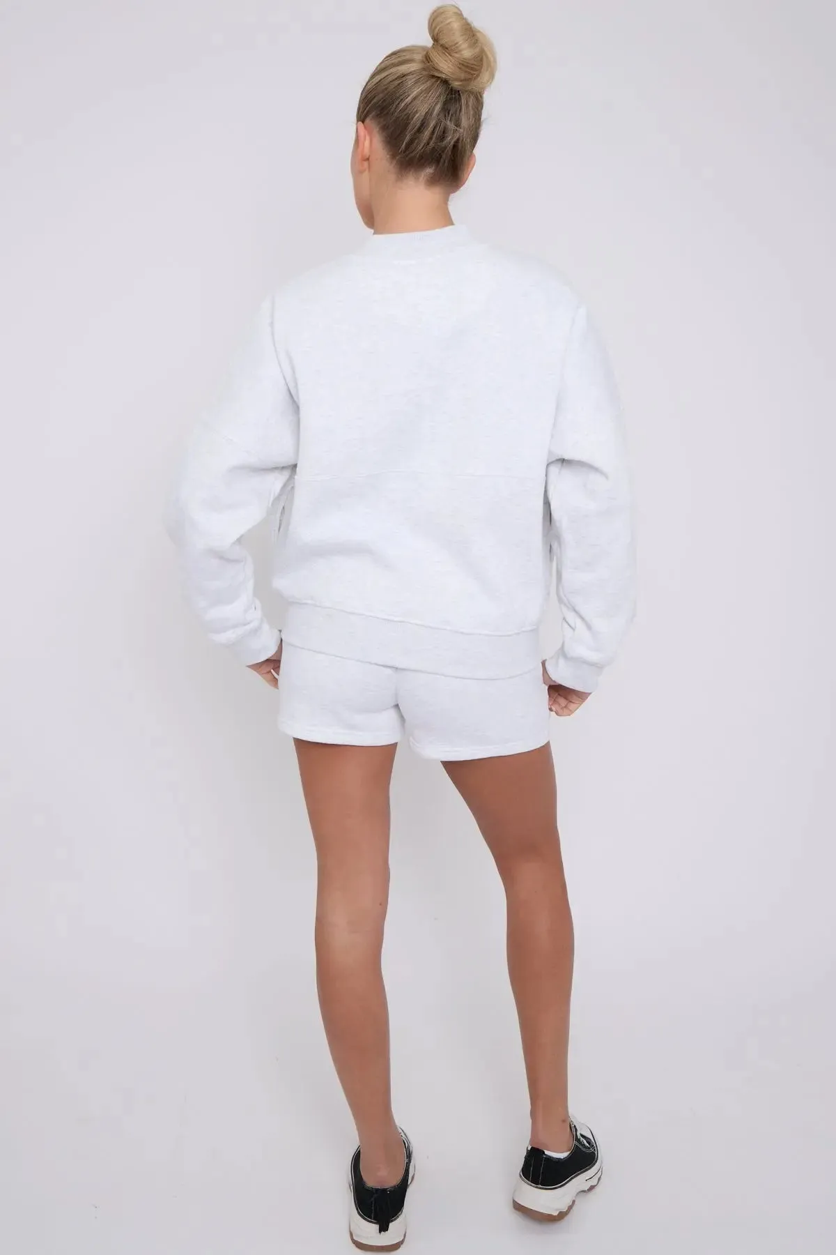 Bomber Neck Zip Through Top and  Shorts Loungewear Set