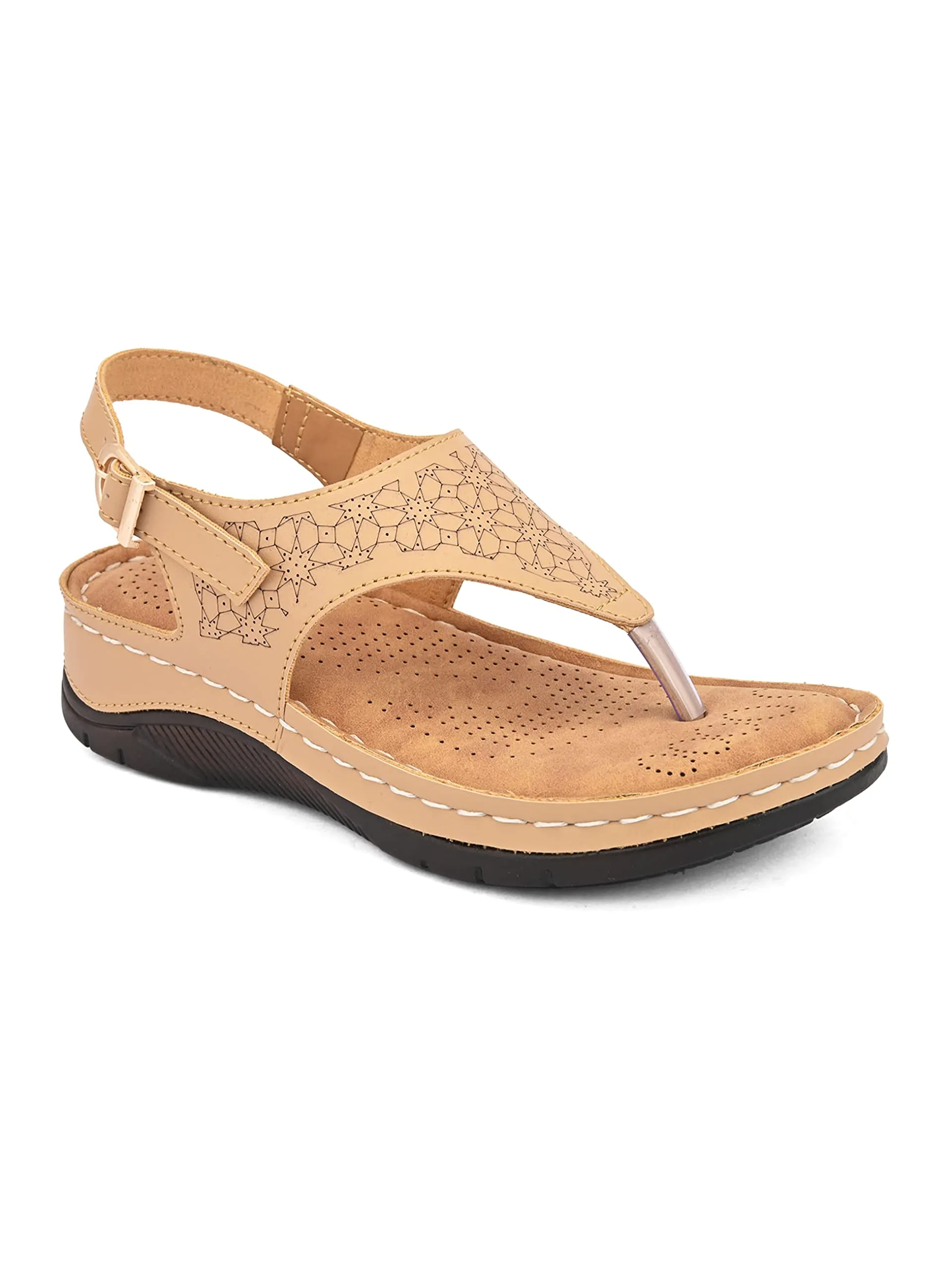 BOOTCO Sandals for Women Soft Insole Backstrap Wedges for Girls Light Weight Beige