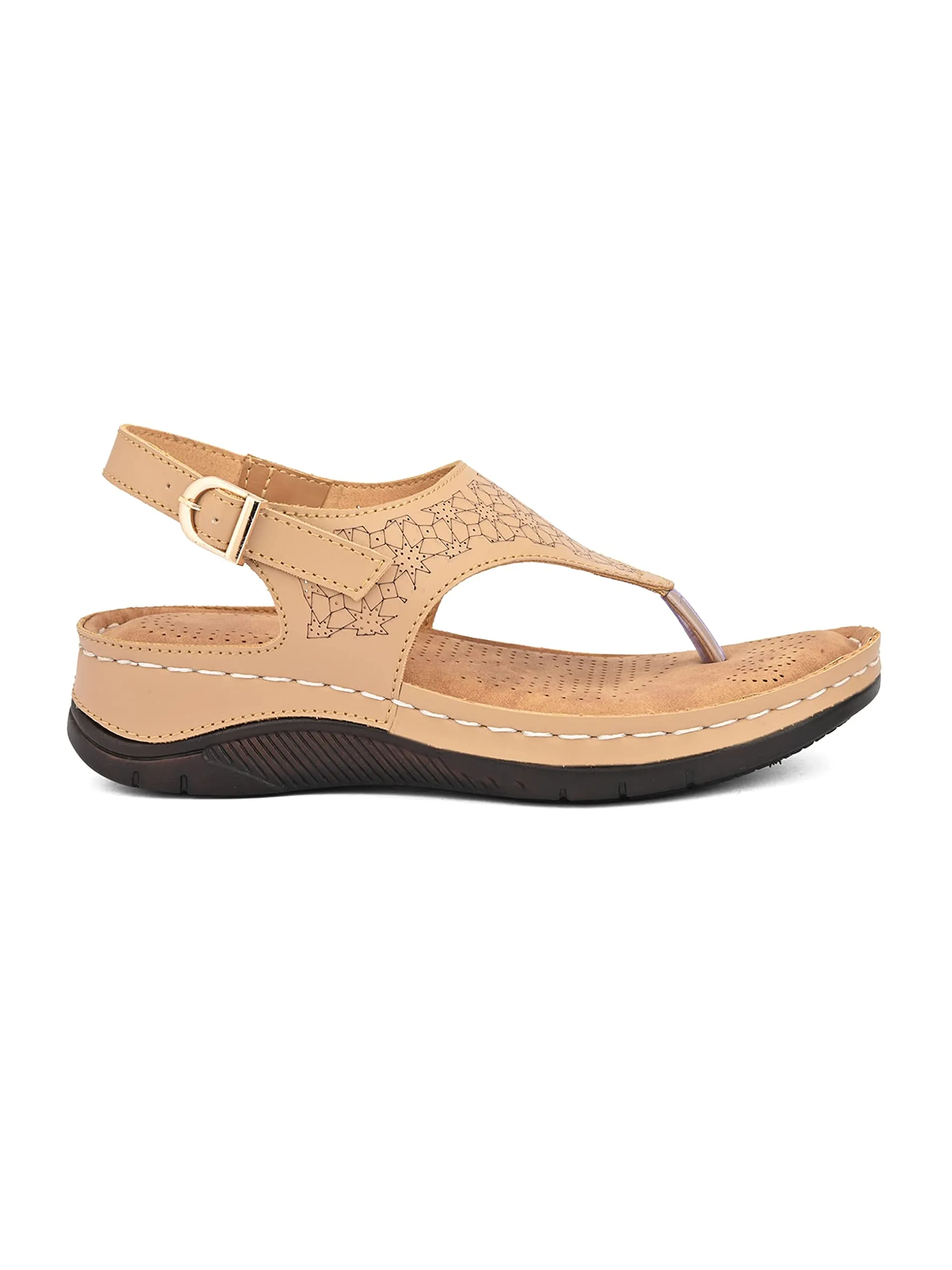 BOOTCO Sandals for Women Soft Insole Backstrap Wedges for Girls Light Weight Beige