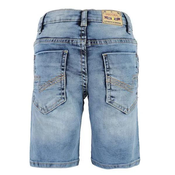 BOYS DENIM BLUE PRINTED SHORTS