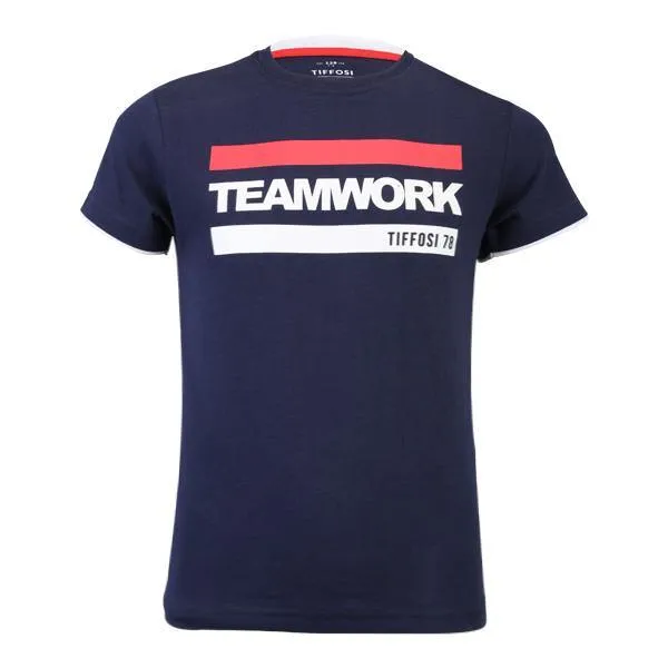 BOYS 'TEAMWORK' PRINT SHORT SLEEVE T-SHIRT - NAVY BLUE