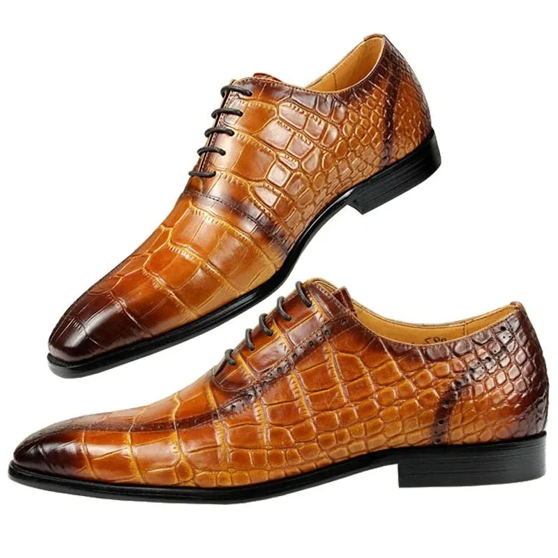 CrocoChic Embossed Pointed Toe Oxford Dress Shoes