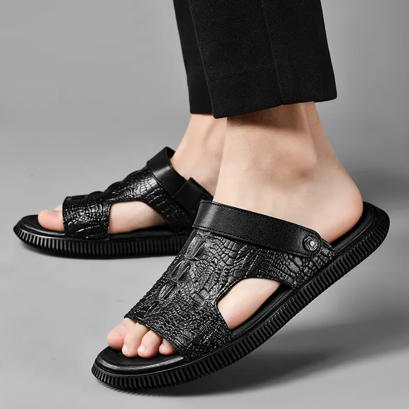 CrocoLuxe Slip-On Exotic Embossed Sandals