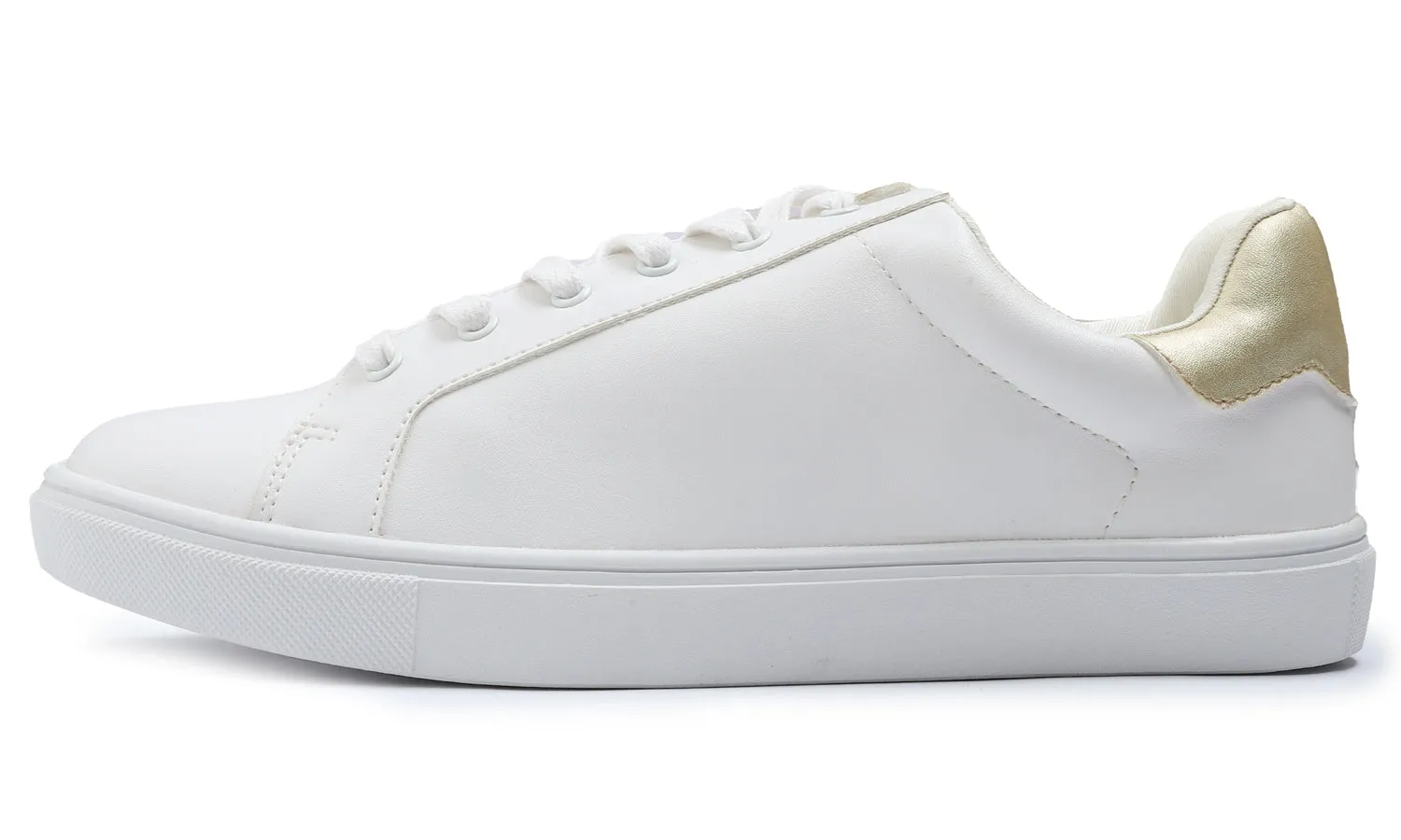 Feversole Women's Featured PU Leather White Gold Lace Up Sneaker