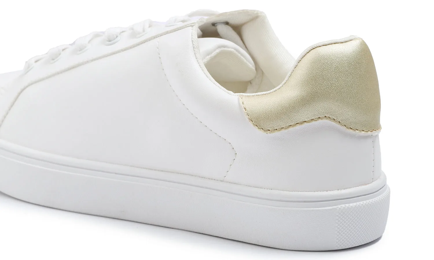 Feversole Women's Featured PU Leather White Gold Lace Up Sneaker