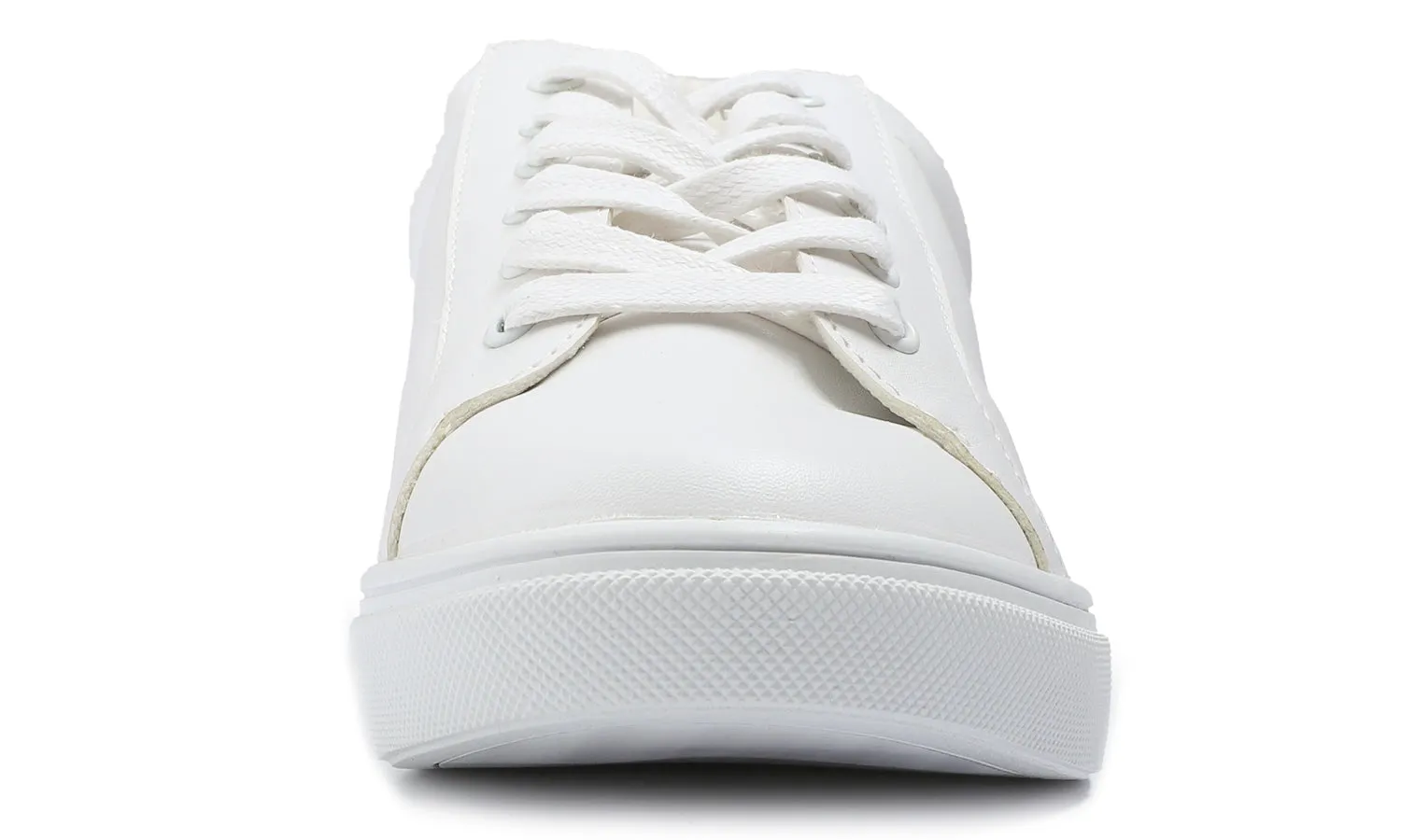 Feversole Women's Featured PU Leather White Gold Lace Up Sneaker