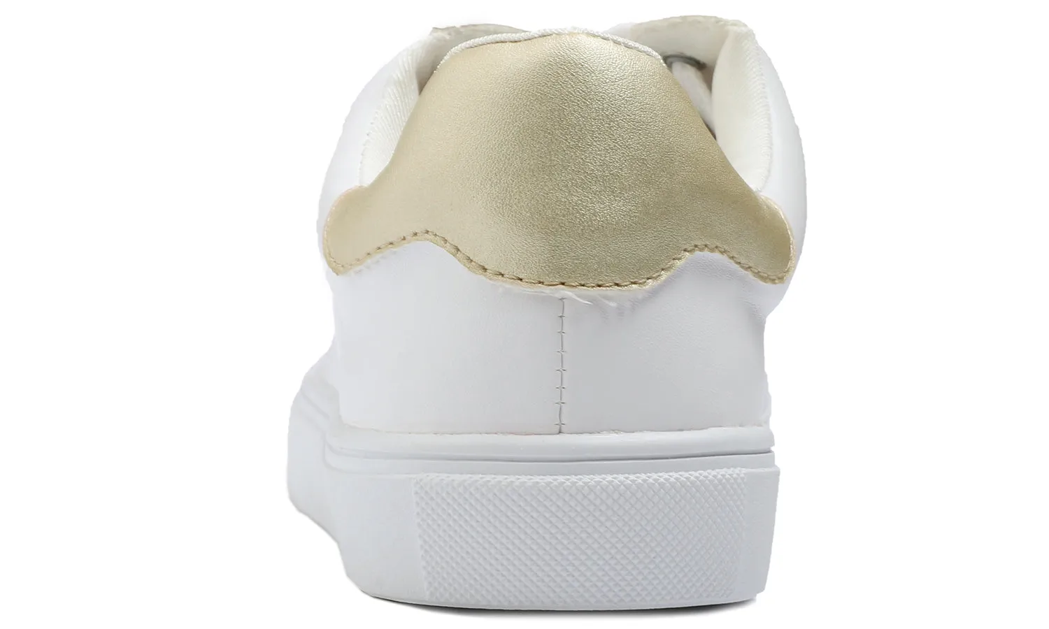 Feversole Women's Featured PU Leather White Gold Lace Up Sneaker