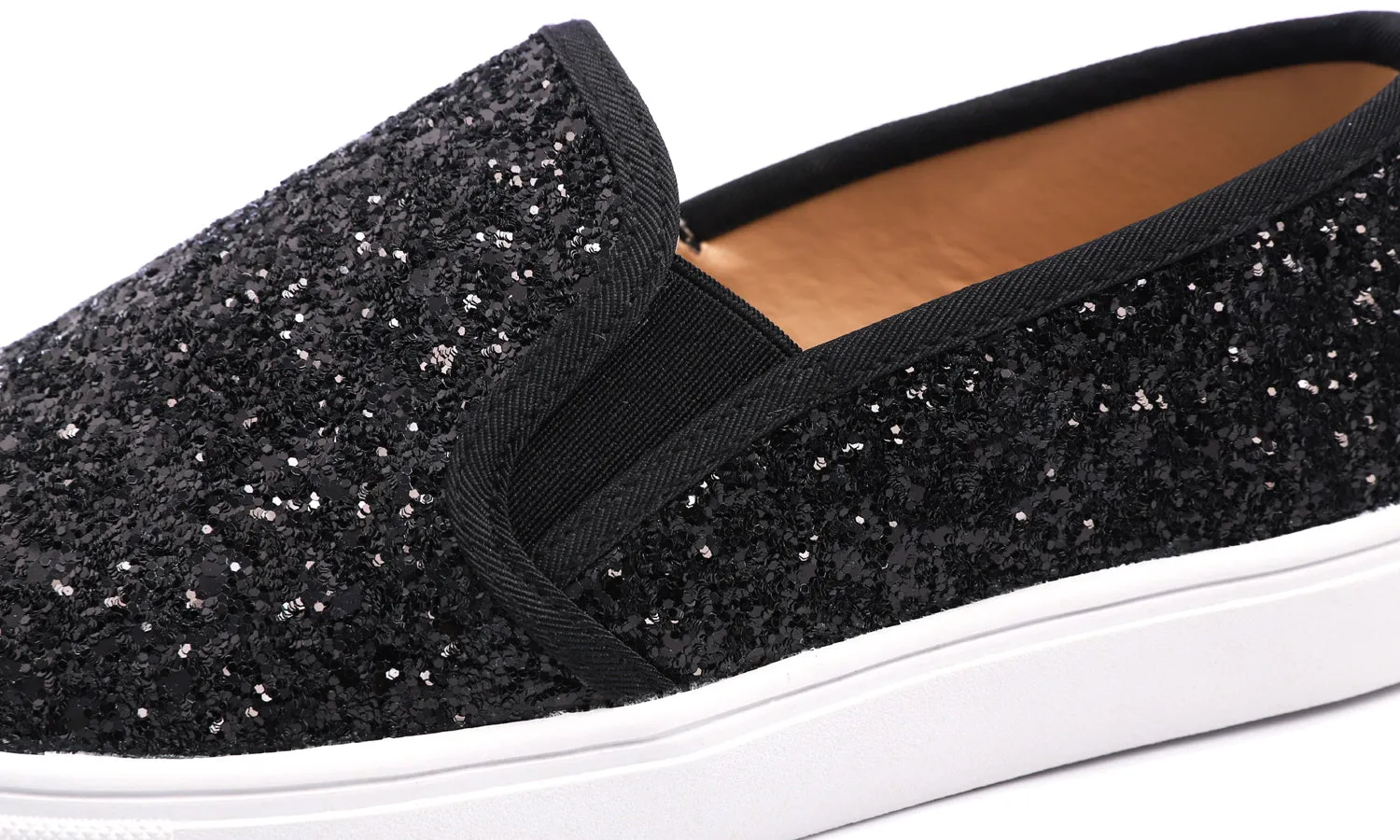 Feversole Women's Glitter Black Slip On Sneaker Casual Flat Loafers