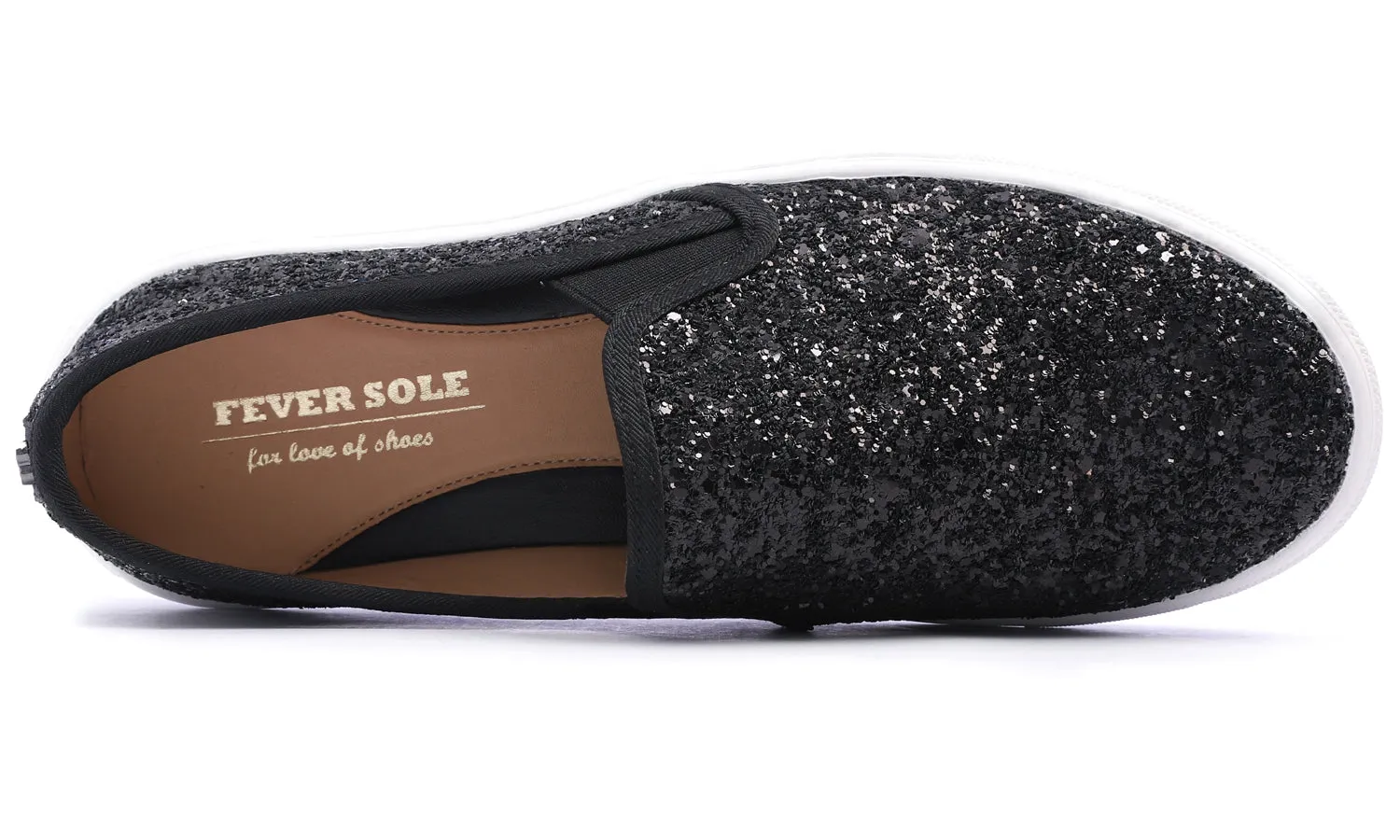 Feversole Women's Glitter Black Slip On Sneaker Casual Flat Loafers