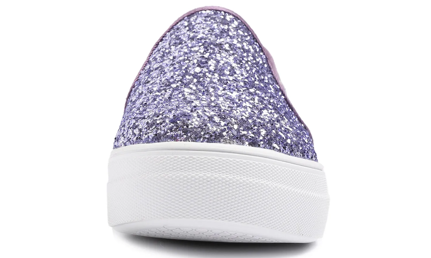 Feversole Women's Glitter Lavender Platform Slip On Sneaker Casual Flat Loafers