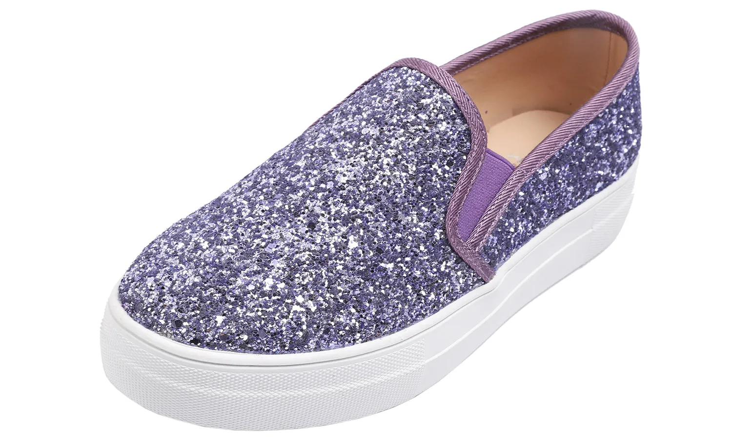 Feversole Women's Glitter Lavender Platform Slip On Sneaker Casual Flat Loafers