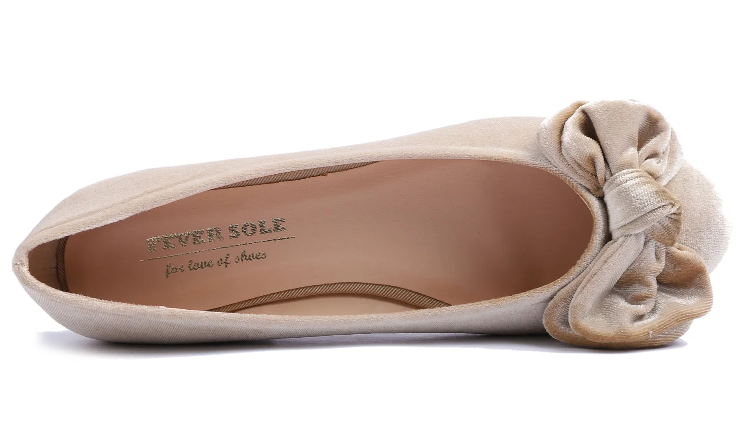 Feversole Women's Round Toe Cute Bow Trim Ballet Flats Beige Gold Velvet Twist Bow