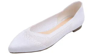 Feversole Women's Woven Fashion Breathable Knit Flat Shoes Pointed White