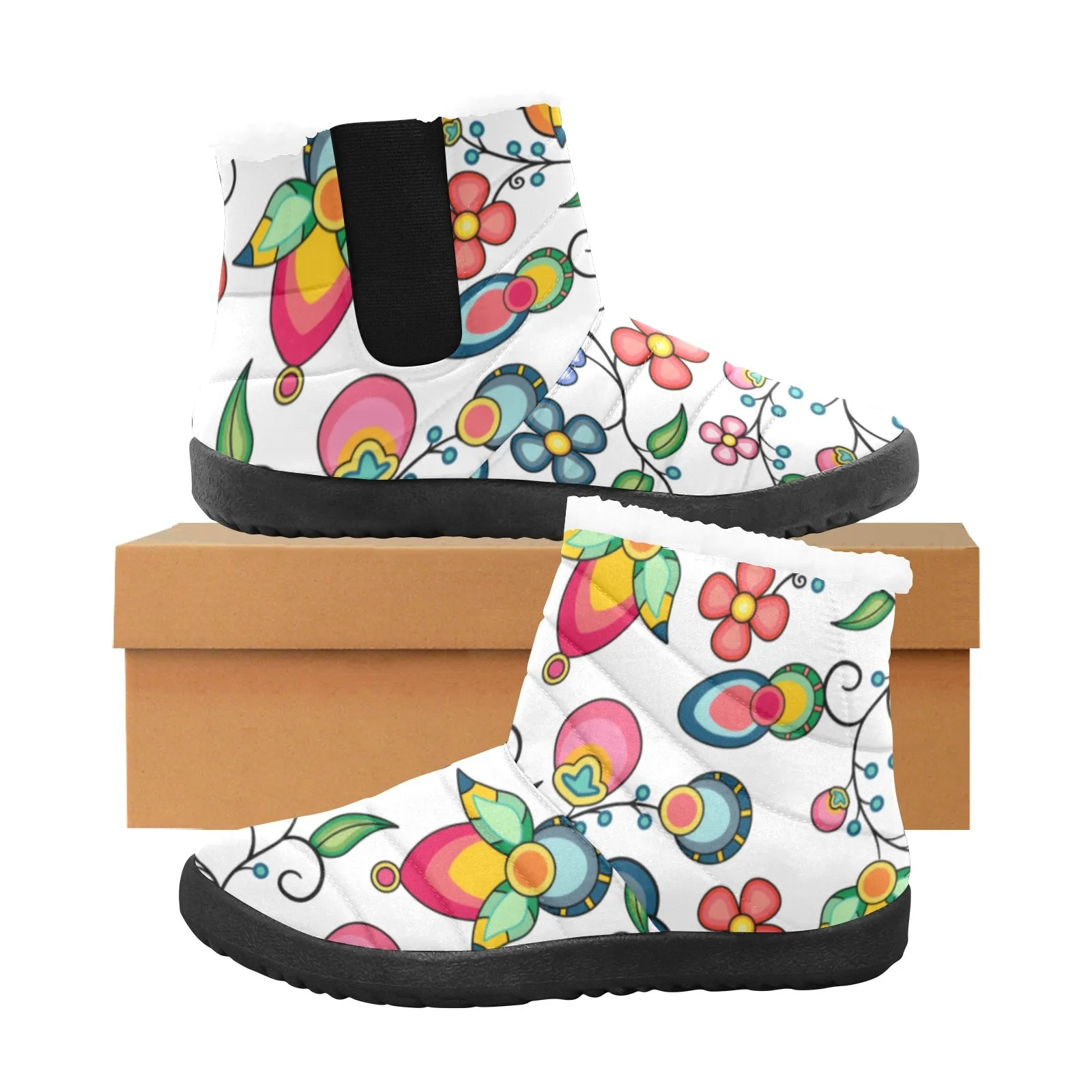 Floral Bounty White Men's Padded Winter Boot