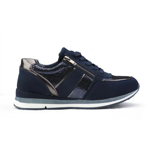 GIRLS LACE UP TRAINERS -NAVY BLUE