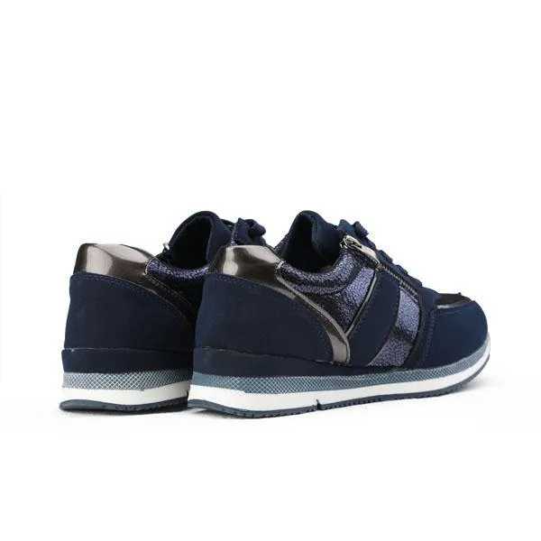 GIRLS LACE UP TRAINERS -NAVY BLUE