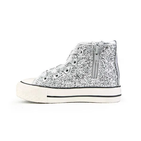 GIRLS SILVER UNISEX TRENDY LACE-UP SNEAKER