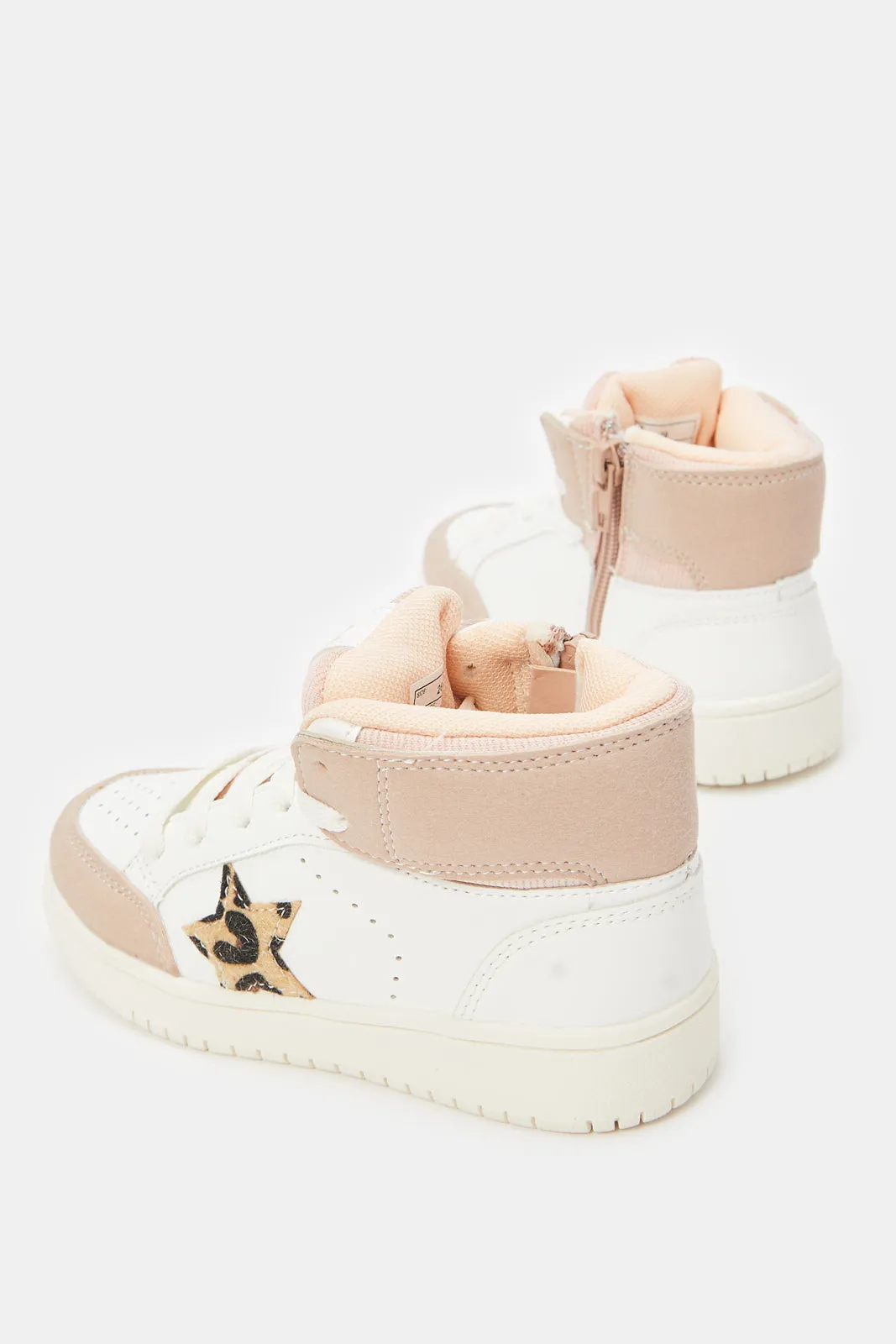 Girls White Star Patch High-Top Sneakers