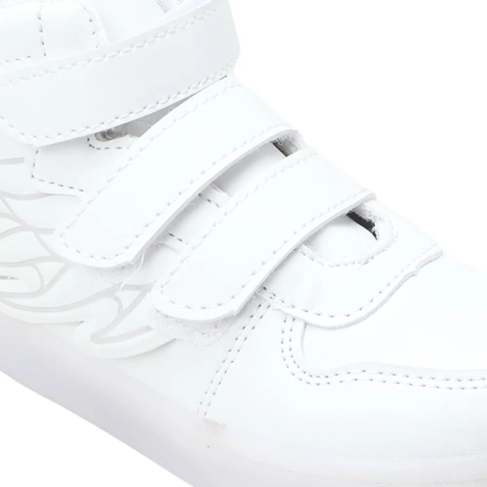 Hopscotch Boys and Girls Microfiber Leather Wings High Top USB Rechargeable LED Sneakers in White Color,UK:8.5 (CP7-2237758)