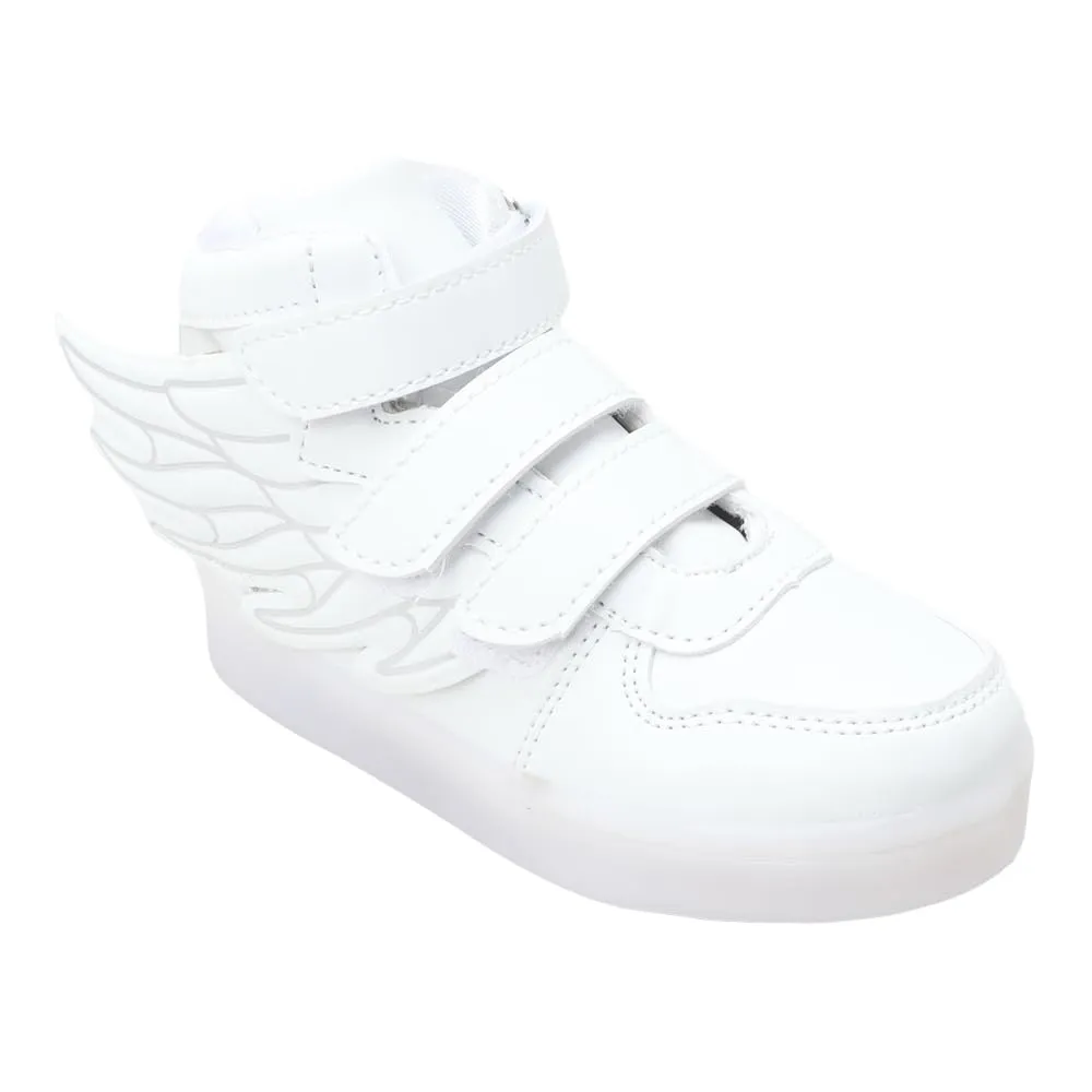 Hopscotch Boys and Girls Microfiber Leather Wings High Top USB Rechargeable LED Sneakers in White Color,UK:8.5 (CP7-2237758)