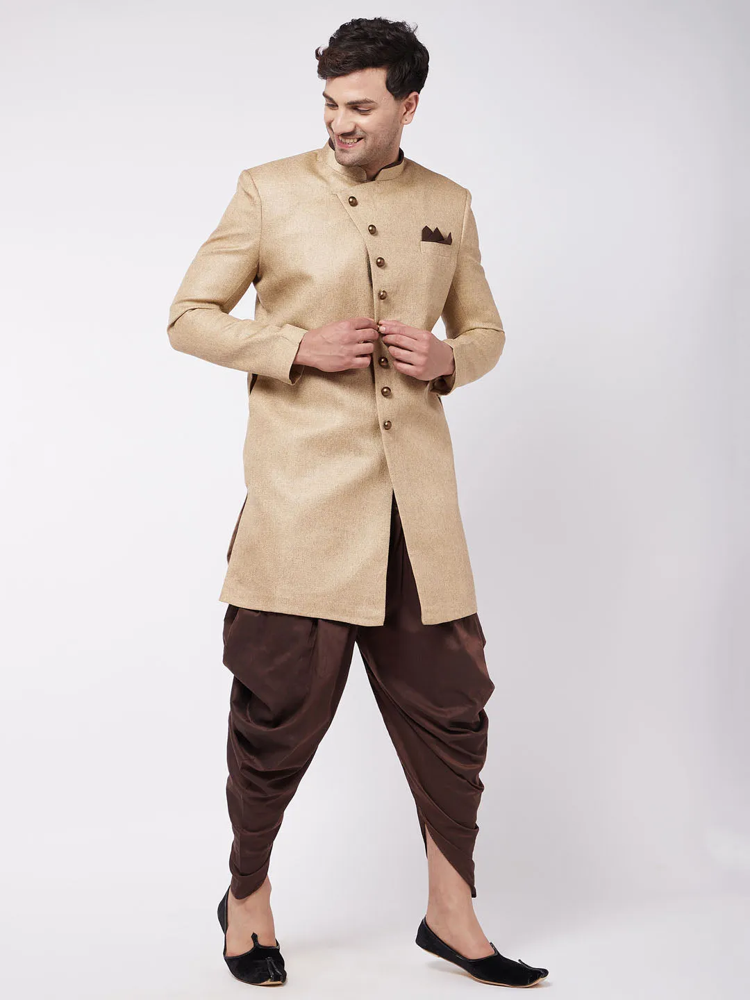 Jashvi Men's Beige  Jute Cotton Indowestern Only Top