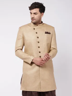 Jashvi Men's Beige  Jute Cotton Indowestern Only Top