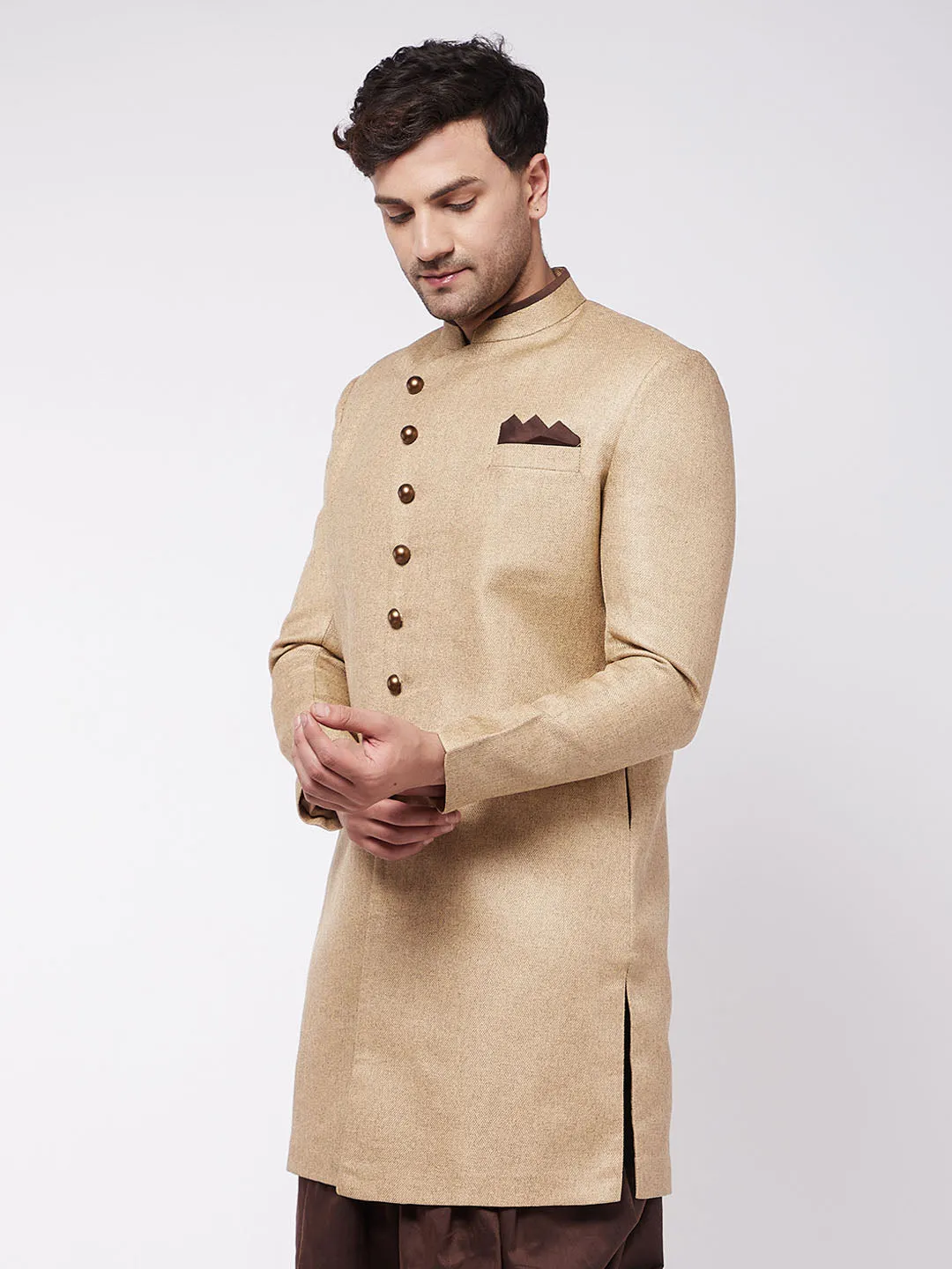 Jashvi Men's Beige  Jute Cotton Indowestern Only Top