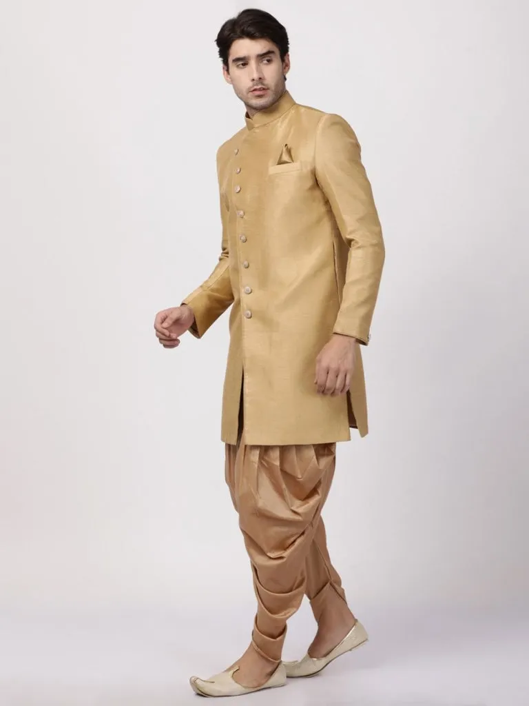 Jashvi Men's Beige Silk Blend Sherwani Set