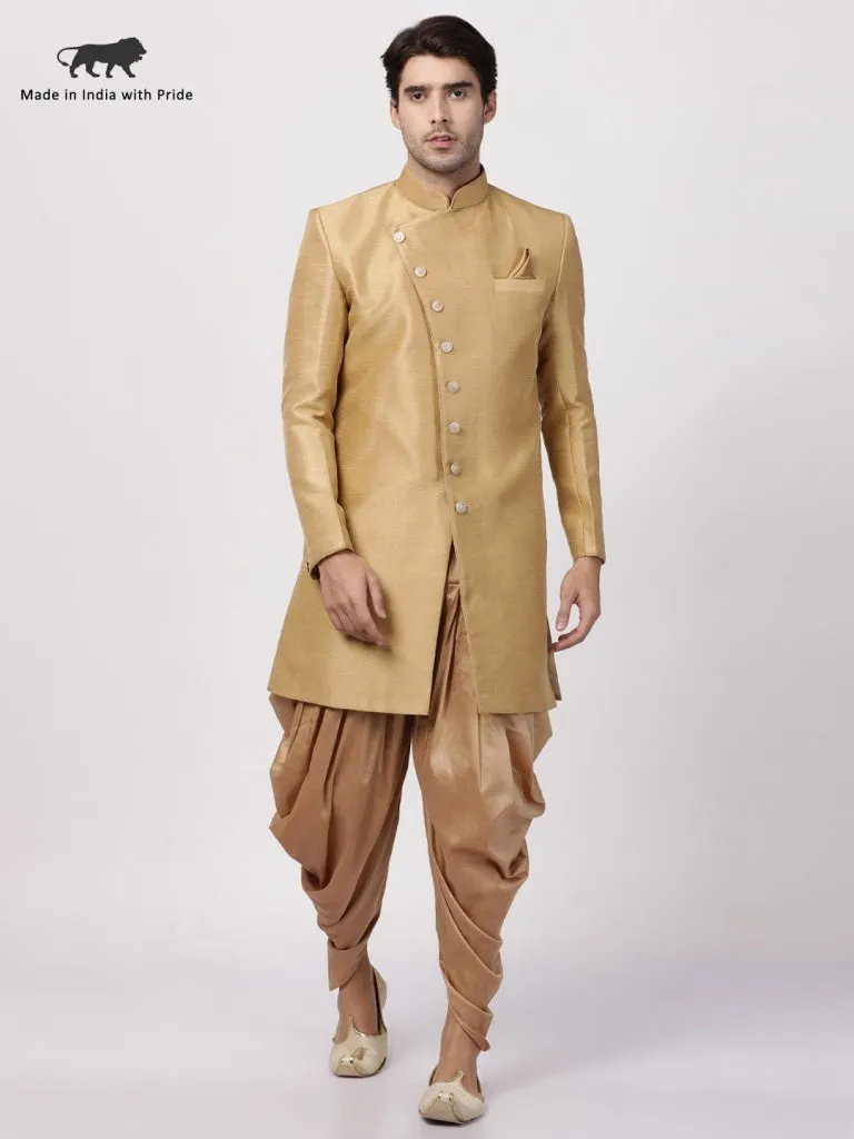 Jashvi Men's Beige Silk Blend Sherwani Set