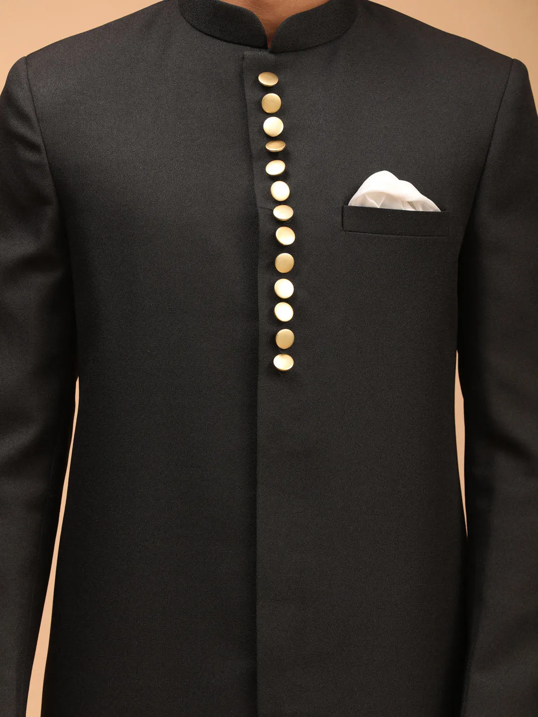 Jashvi MEN'S BLACK SHERWANI WITH PATIALA SET