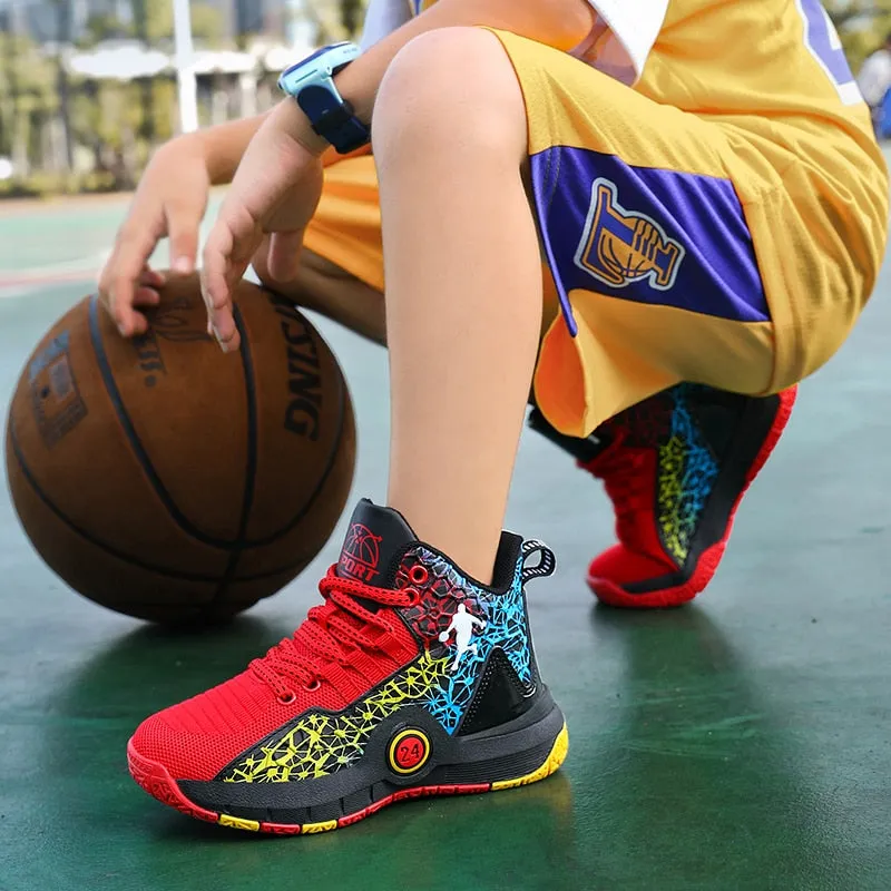 Kids Boys Basketball Shoes Kids Sneakers Non-Slip Sports Girls Basketball Training Tennis Shoes