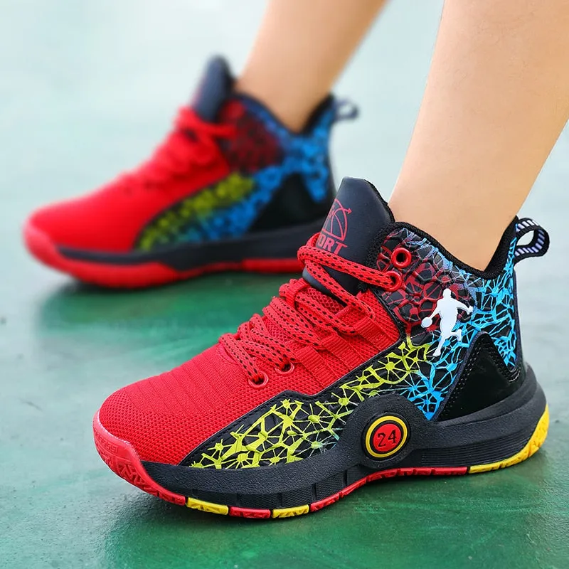 Kids Boys Basketball Shoes Kids Sneakers Non-Slip Sports Girls Basketball Training Tennis Shoes