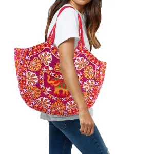 Kuber Industries Peacock Design Polyester Handcrafted Embroidery Women’s Shoulder Bag, Pink (CTKTC4363)