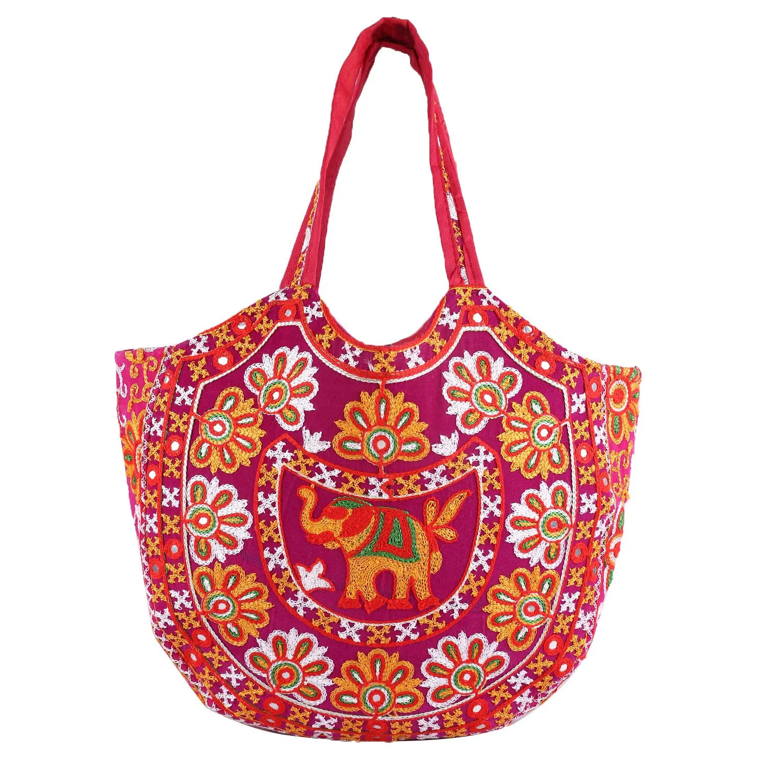 Kuber Industries Peacock Design Polyester Handcrafted Embroidery Women’s Shoulder Bag, Pink (CTKTC4363)