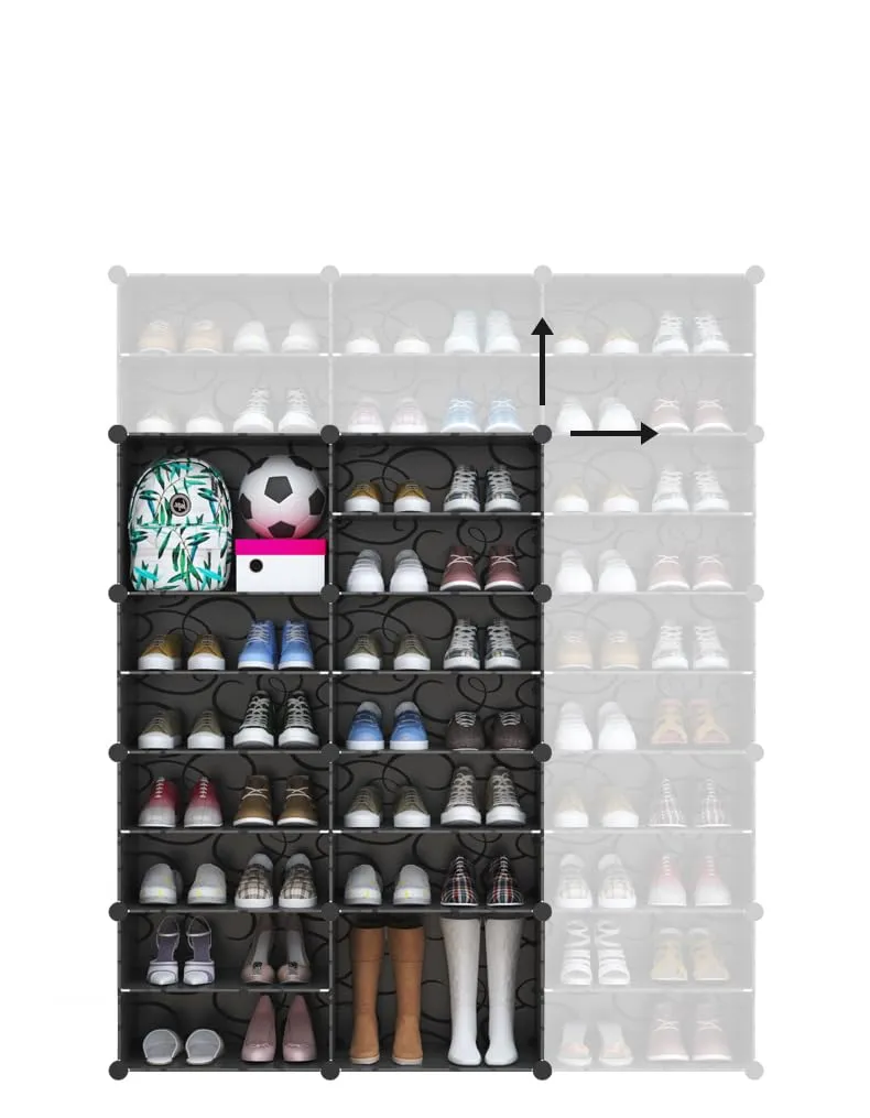 Kuber Industries Shoes Cabinet | 10-Tier Foldable Shoe Rack Organizer for Closet | Plastic Shoe Shelf Collapsible Shoes Storage Box | Easy Assembly Shoe Cabinet with Lids | JL1C10TBK | Black