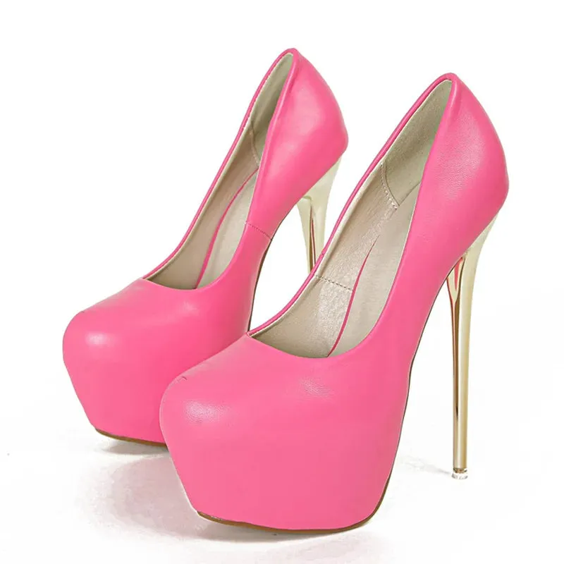 Liyke Elegant Women Wedding Banquet Shoes Pink PU Leather Platform Pumps Shallow Round Toe Extreme High Heels Stilettos Mujer