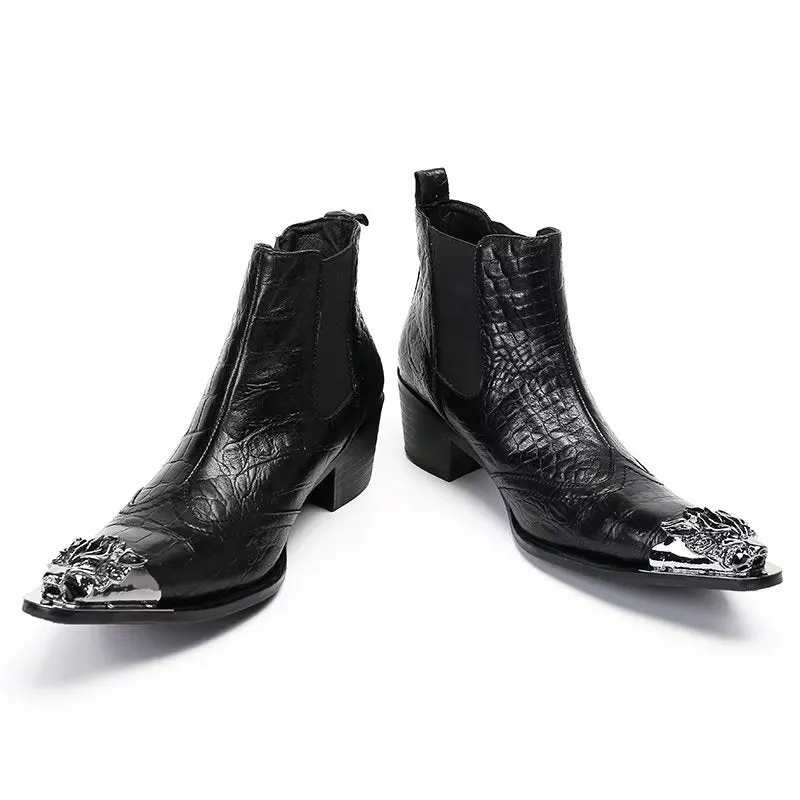 Luxe Croc Texture Leather Ankle Boots