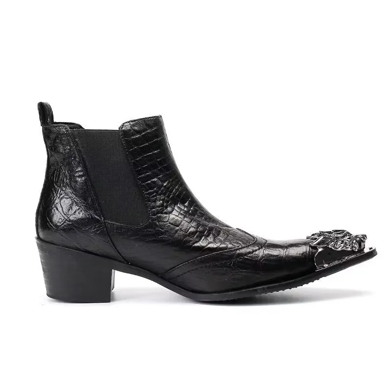 Luxe Croc Texture Leather Ankle Boots