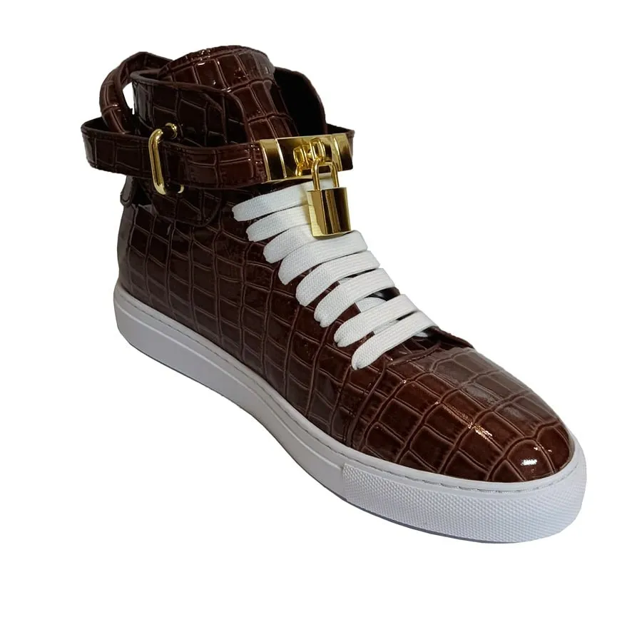 LuxeCroco Embossed High Top Designer Flat Sneakers