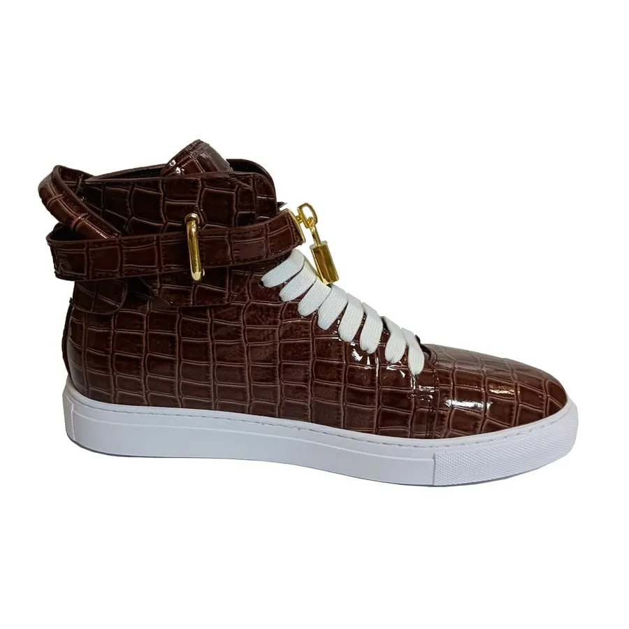 LuxeCroco Embossed High Top Designer Flat Sneakers