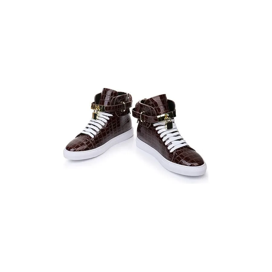 LuxeCroco Embossed High Top Designer Flat Sneakers