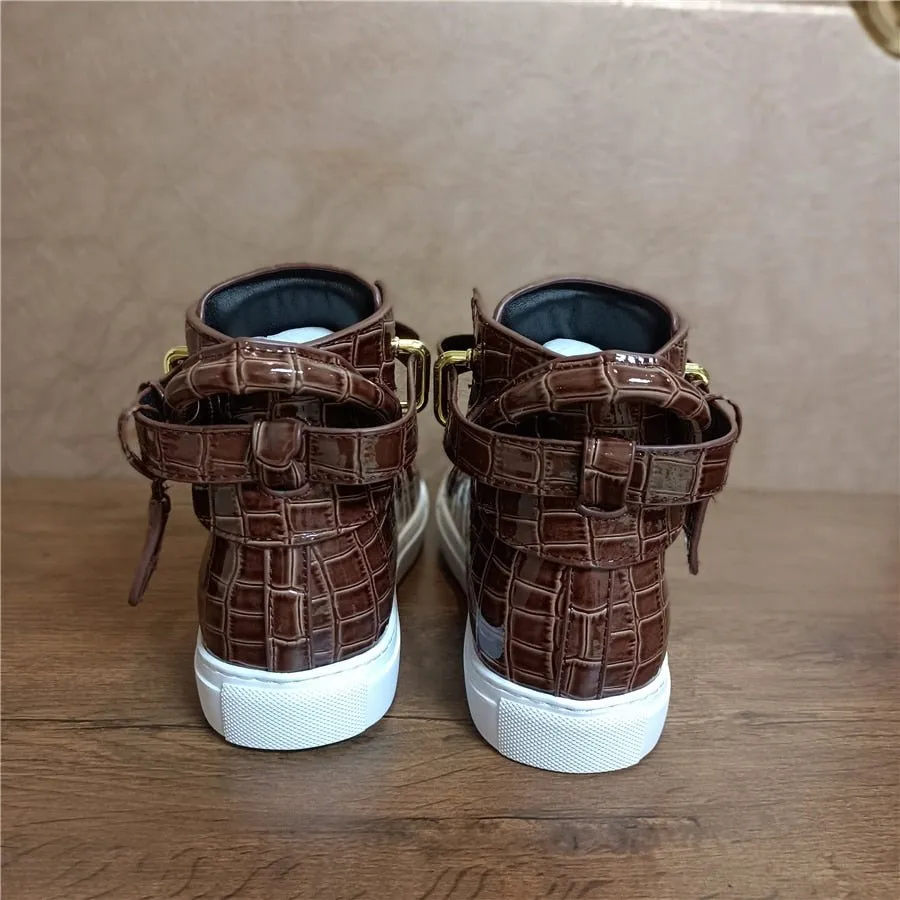 LuxeCroco Embossed High Top Designer Flat Sneakers