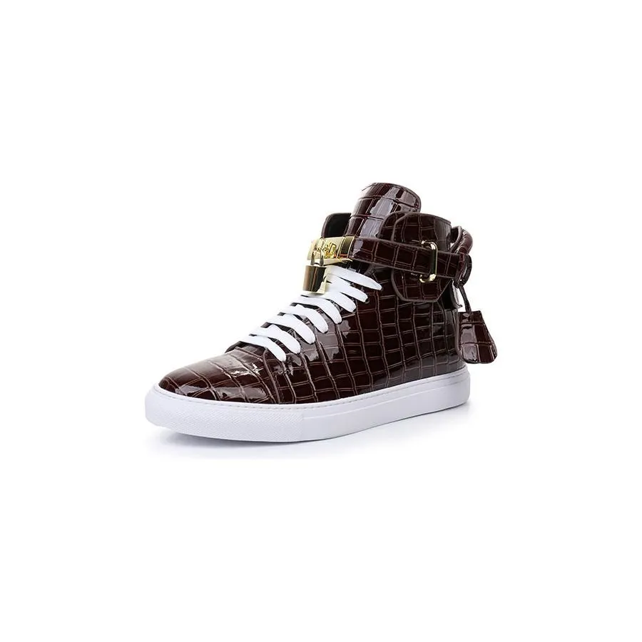 LuxeCroco Embossed High Top Designer Flat Sneakers