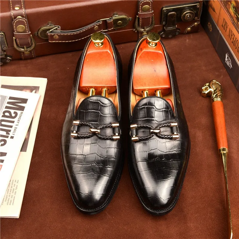 Luxury CrocLeather Slip On Brogue Shoes